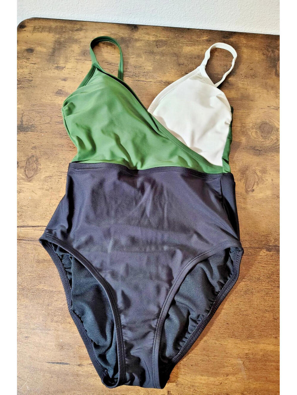 Kona Sol Color Block bathing suit one peace swim suit Sz S Green Black White